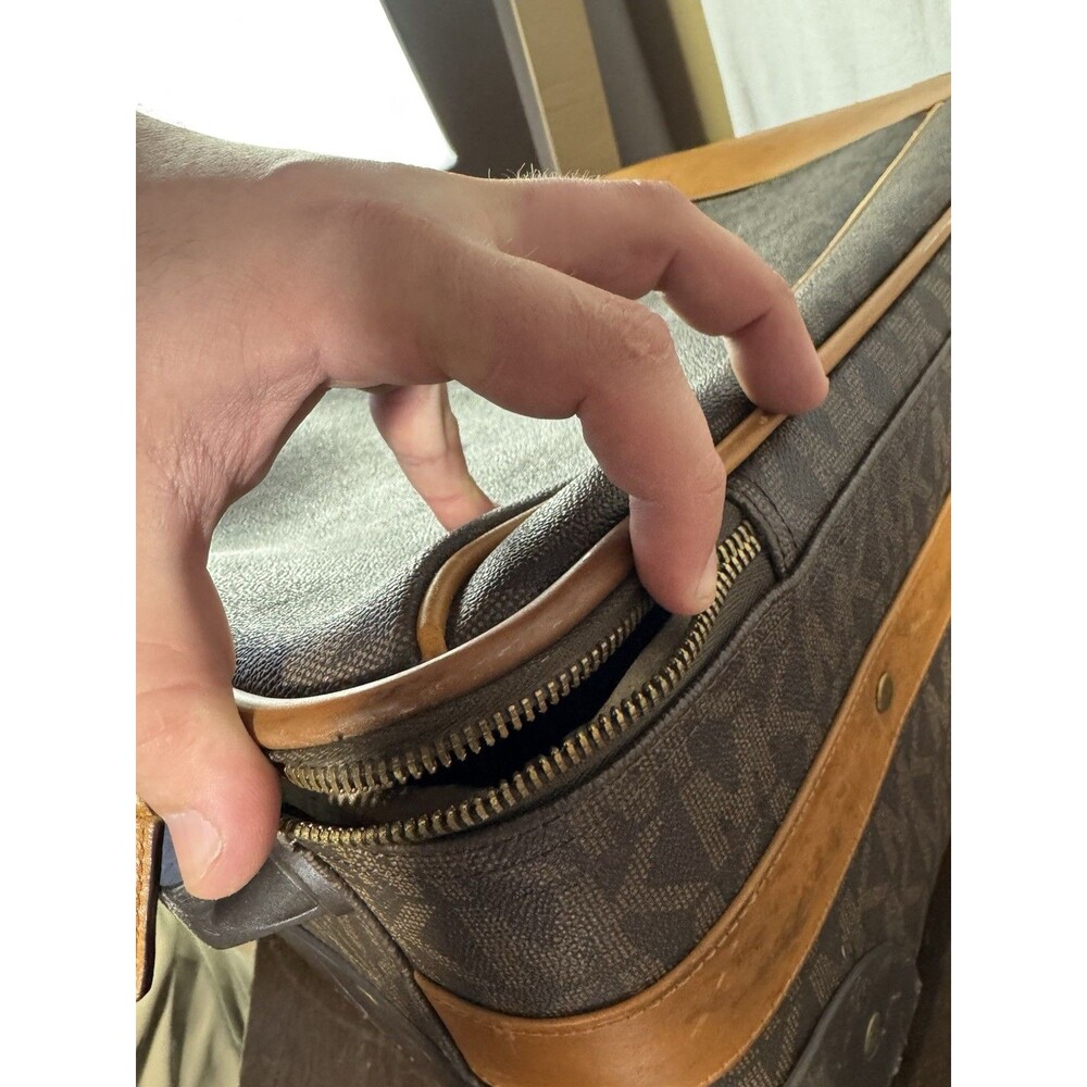 Vintage Michael Kors MK Monogram Rolling Carry-On Suitcase Faux Leather Brown - Picture 9 of 11